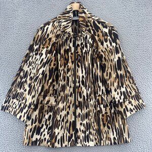 Chicos Jacket Women 2 US Large Brown Animal Print Zenergy Zip 3/4 Sleeve Stretch